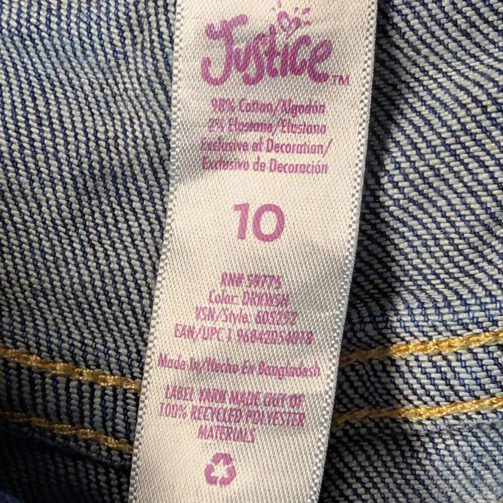 Justice Girls 10 Embroidered Distressed Denim Shorts Blue Cuffed Stretch Floral